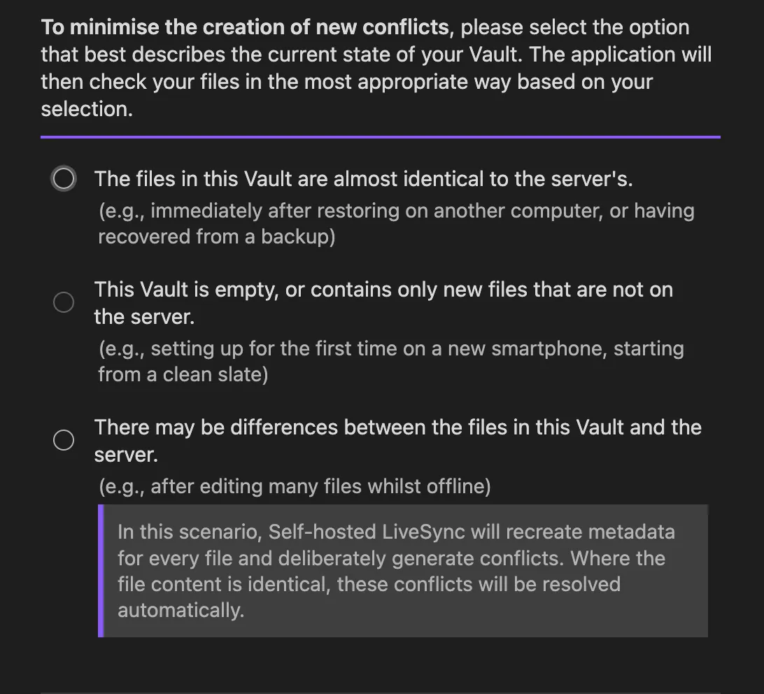 Self-hosted LiveSync Conflict Question