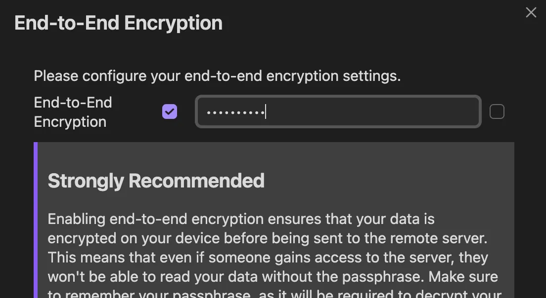Self-hosted LiveSync End-to-End Encryption