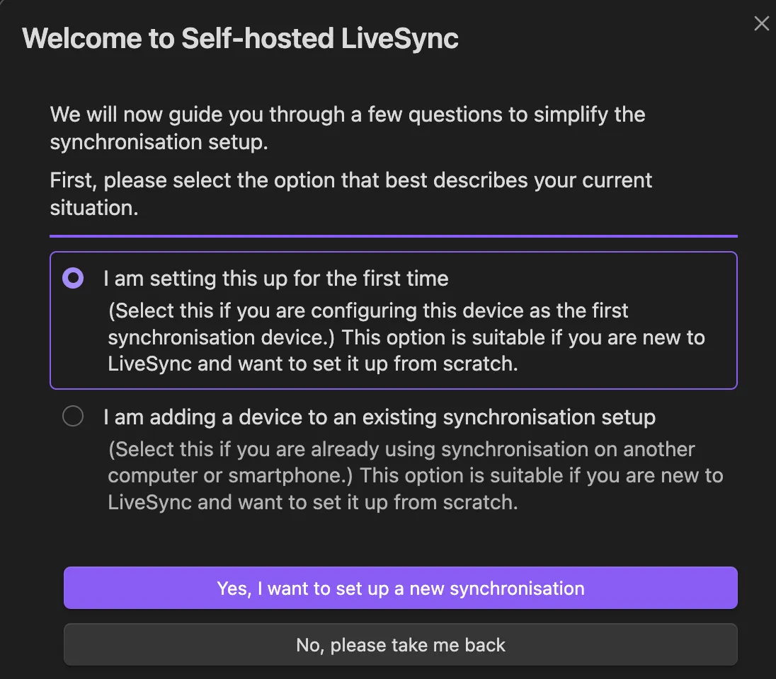 Self-hosted LiveSync First Time Setup