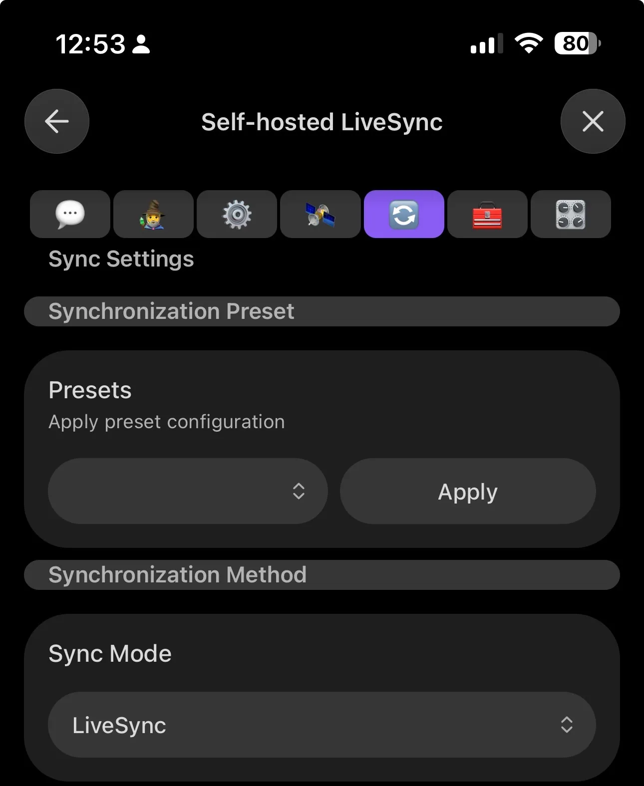 Self-hosted LiveSync Mobile Sync Settings