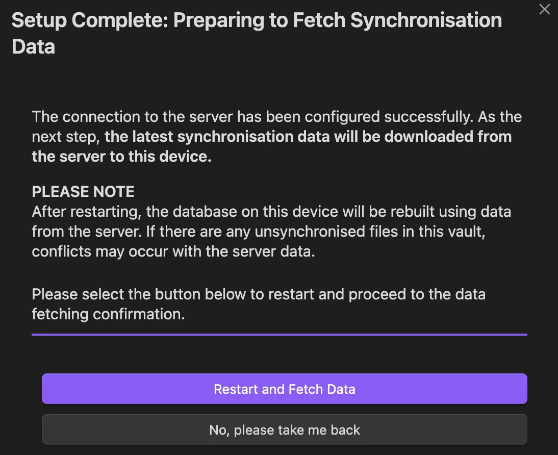 Self-hosted LiveSync Prepare Fetch Sync