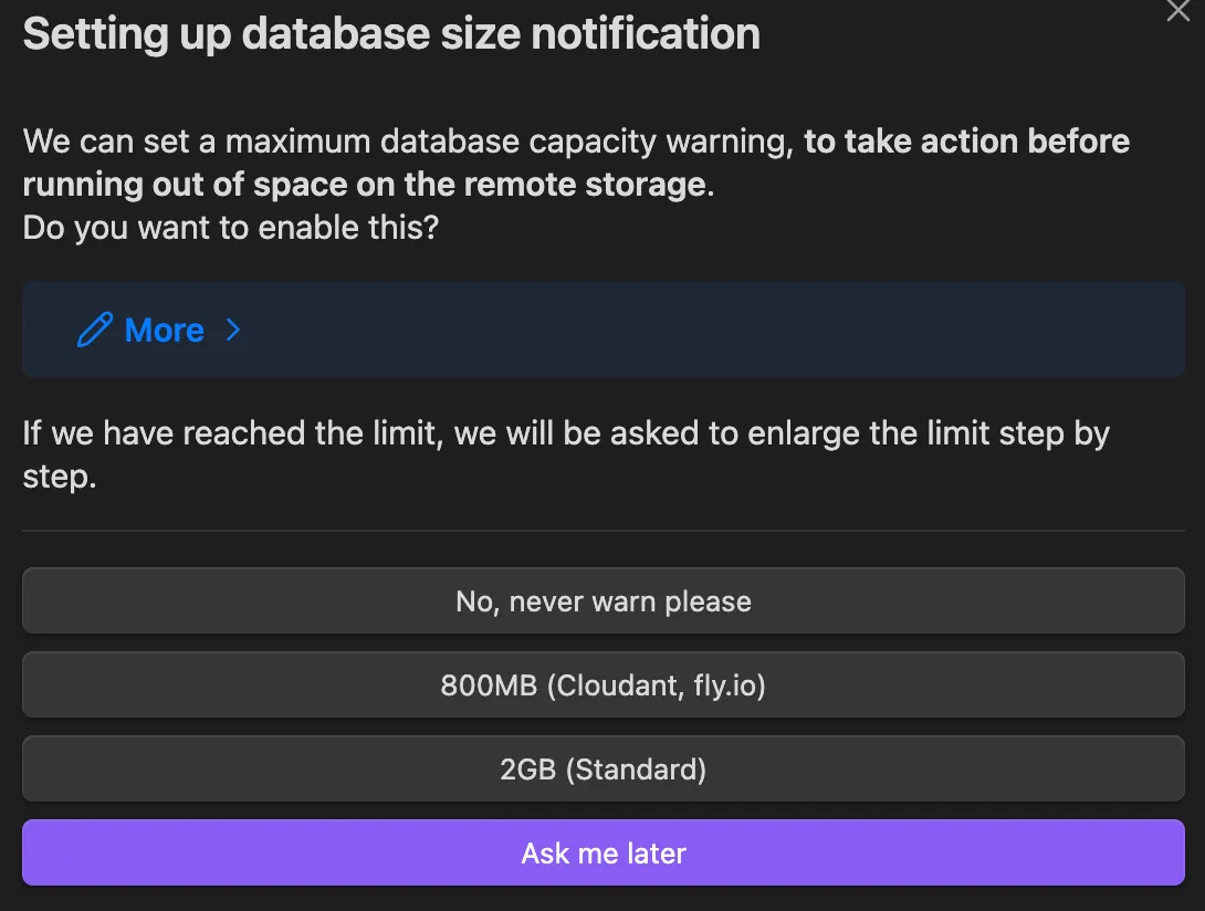 Self-hosted LiveSync Database Size Notifications