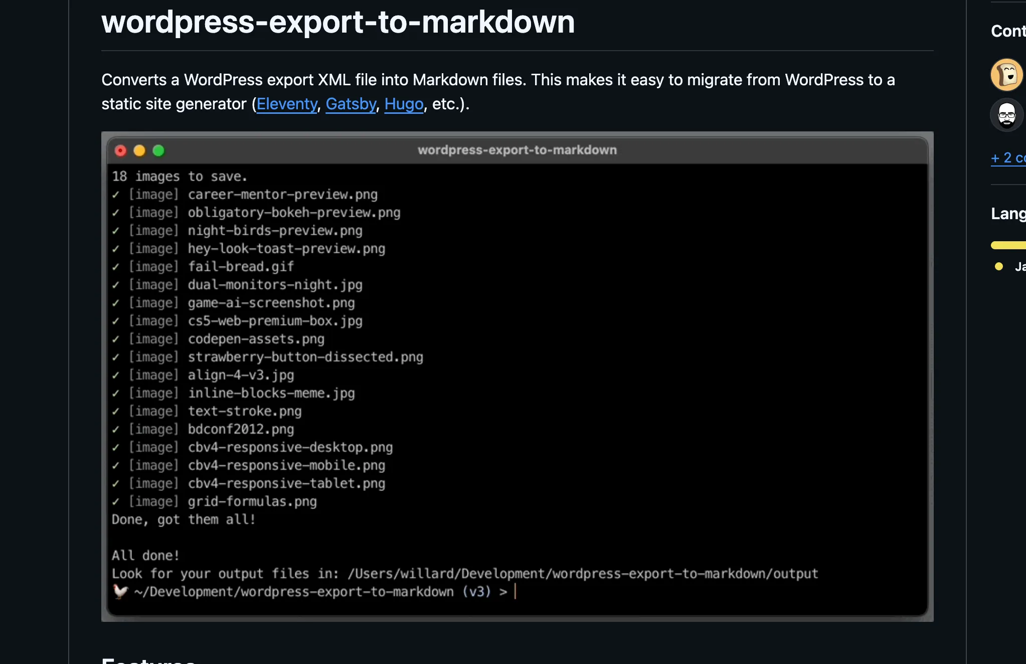 wordpress-export-to-markdown running in CLI